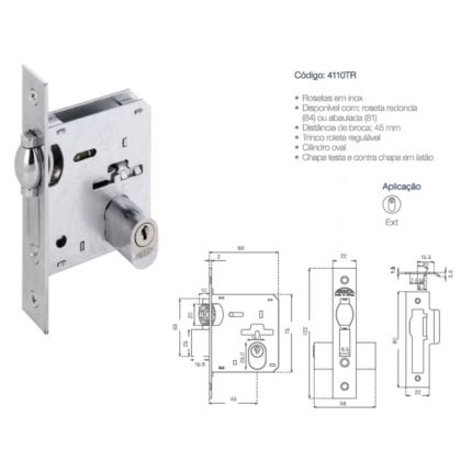 FECHADURA ROLETE COM LINGUETA ESCOVADA REDONDA AROUCA